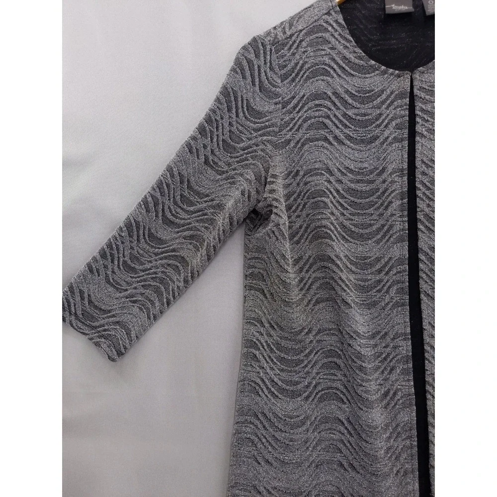 Chico's Cardigan Women 0 S Silver Black Travelers Wave Metallic Longline Pocket‎